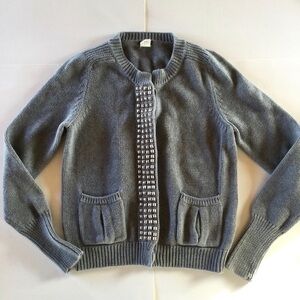 J. Crew Gray Button Up Cardigan Sweater Cute Rivets on front Size Small